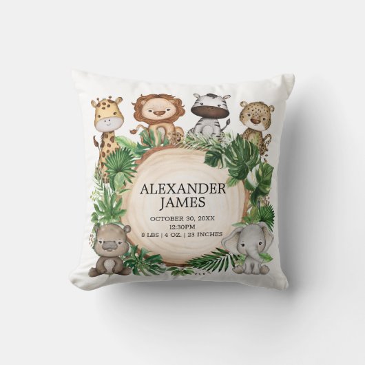 キュートトロピカルジャングルサファリアニマルズボーイ子供部屋 クッション (正面)