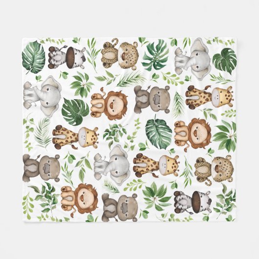 キュートトロピカルジャングルサファリワイルドアニマルズ男の赤ちゃん フリースブランケット (正面(横))