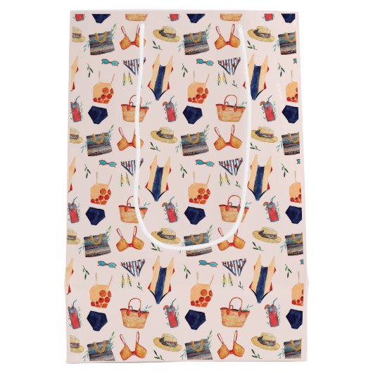 キュートトロピカルスイムブライダルシャワー抱き枕 ミディアムペーパーバッグ (裏面)