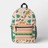 キュートトロピカルヒョウ名前をカスタムする プリントバックパック (正面)