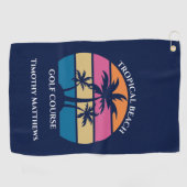 キュートトロピカルビーチパームツリーパーソナライズされたビーチ ゴルフタオル (横)