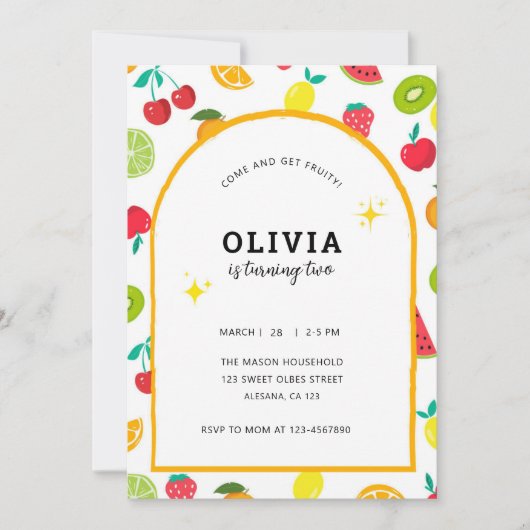 キュートトロピカルフルーツ誕生日サマーテーマ 招待状 (正面)