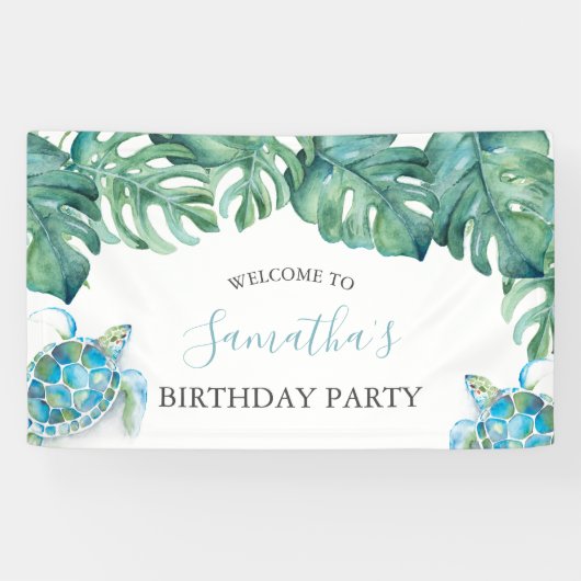 キュートトロピカルルアウ（ハワイ式宴会）誕生日バナー 横断幕 (横)