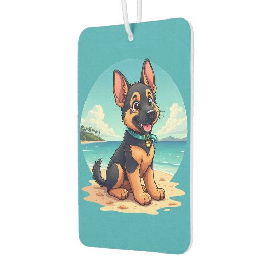 キュートドイツシェパードパピービーチイラストレーション カーエアーフレッシュナー (左)