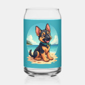 キュートドイツシェパードパピービーチイラストレーション ガラス缶 (正面)