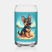 キュートドイツシェパードパピービーチイラストレーション ガラス缶 (裏面)