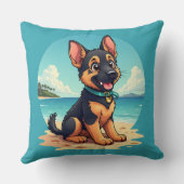 キュートドイツシェパードパピービーチイラストレーション クッション (裏面)