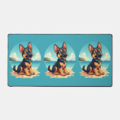 キュートドイツシェパードパピービーチイラストレーション デスクマット (正面)