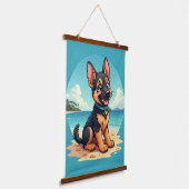 キュートドイツシェパードパピービーチイラストレーション 吊り下げ型タペストリー (傾斜あり)