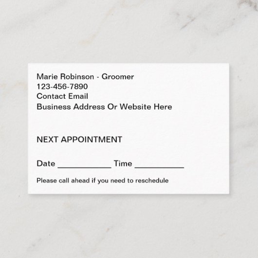 キュートドッググルーミングサロンアポイントメントカード 予約カード (裏面)