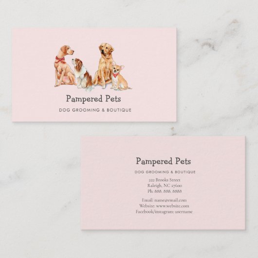キュートドッググルーミングペットブティックビジネスカード 名刺 (正面/裏面)