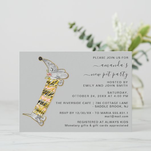 キュートドッグスウィートニューペットパーティーハウスパーティーグレー 招待状 (スタンド正面)