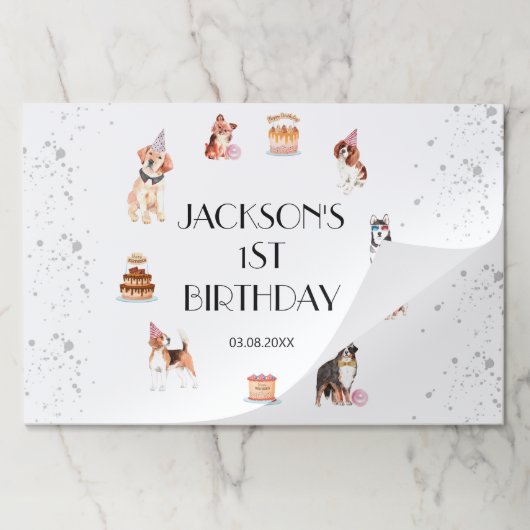 キュートドッグズポー – パーティー誕生日紙ランチョンマット ペーパーパッド (折り畳み)