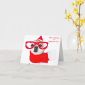 キュートドッグチワワインサンタクロース カード (黄色い花)