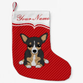 キュートドッグトリコラーチワフアレッドストライプズ スモールクリスマスストッキング (正面)