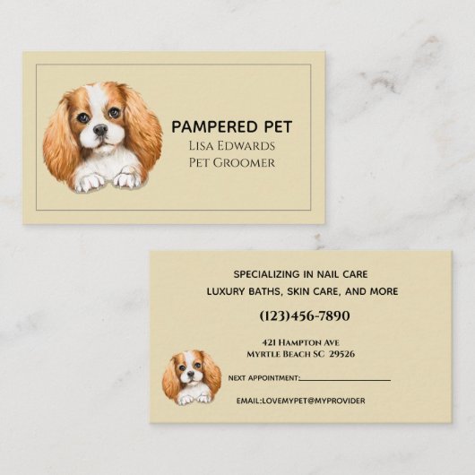 キュートドッグトリマーイエロービジネスアポイントメントカード 予約カード (正面/裏面)