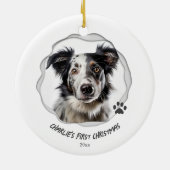 キュートドッグポーアート初めてのクリスマスホリデイ セラミックオーナメント (裏面)