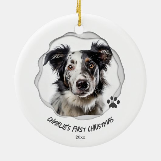 キュートドッグポーアート初めてのクリスマスホリデイ セラミックオーナメント (裏面)