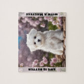 キュートドッグマルチーズ子犬春フローラ名前をカスタムする ジグソーパズル (縦)