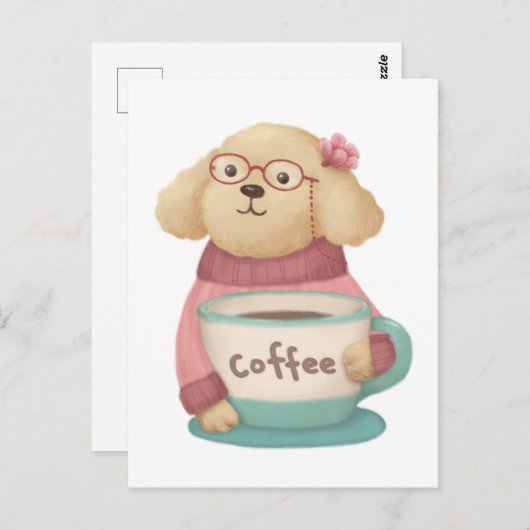 キュートドッグ&コーヒーイラストレーション ポストカード (正面/裏面)