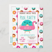 キュートドナットフラミンゴ誕生日プールパーティー女子 インビテーションポストカード (正面/裏面)