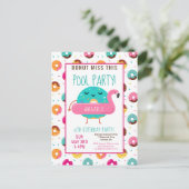 キュートドナットフラミンゴ誕生日プールパーティー女子 インビテーションポストカード (スタンド正面)