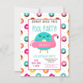 キュートドナットフラミンゴ誕生日プールパーティー女子 マグネット招待状 (正面)