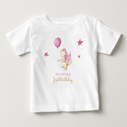 キュートドラゴンガールファースト誕生日 ベビーTシャツ (正面)