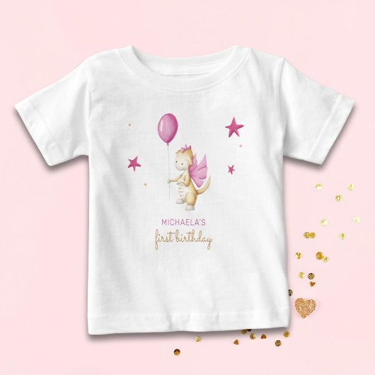 キュートドラゴンガールファースト誕生日 ベビーTシャツ