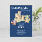 キュートドラゴンズ城フェアユタリーネイビー子供の誕生日 招待状 (スタンド正面)