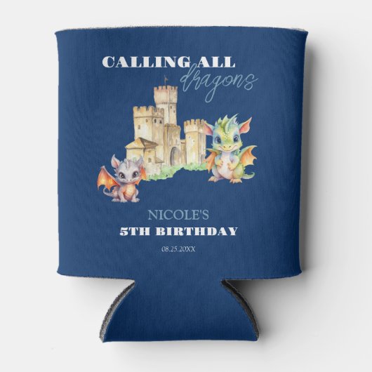 キュートドラゴンズ城フェアユタリーネイビー子供の誕生日 缶クーラー (正面)