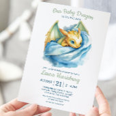 キュートドラゴンセージ緑の青い男の赤ちゃんシャワー 招待状