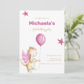キュートドラゴンピンクガールファースト誕生日 招待状 (スタンド正面)