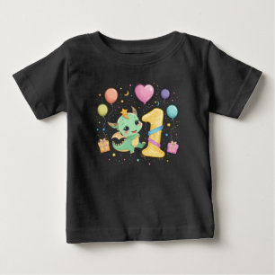 キュートドラゴンファースト誕生祝いボーイテーマ ベビーTシャツ