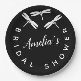 キュートドラゴンフライブラックブライダルシャワー ペーパープレート