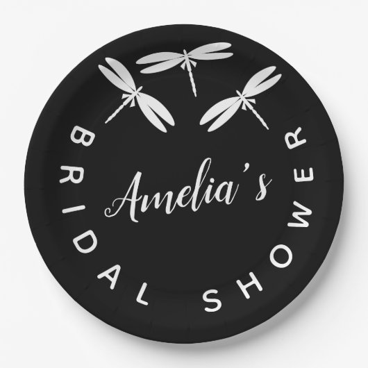 キュートドラゴンフライブラックブライダルシャワー ペーパープレート (正面)