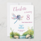 キュートドラゴンフライ水彩少女の誕生日 招待状 (正面)