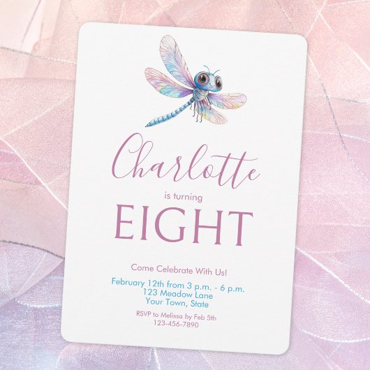 キュートドラゴンフライ水彩少女の誕生日 招待状