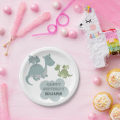 キュートドラゴンブルーグリーンパーソナライズされたネーム誕生日 ペーパープレート (パーティー)