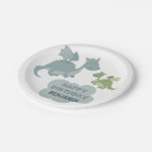 キュートドラゴンブルーグリーンパーソナライズされたネーム誕生日 ペーパープレート (アングル)