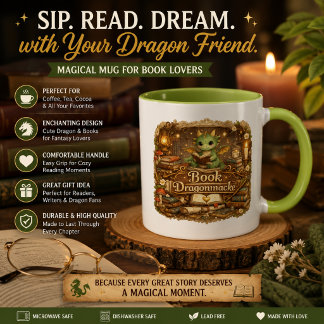 キュートドラゴン ブックラバー コーヒーマグ | ファンタジーリーディング マグカップ