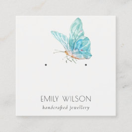 キュートドリーブルーアクアバタフライイヤリングディスプレイ スクエア名刺