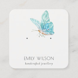 キュートドリーブルーアクアバタフライイヤリングディスプレイ スクエア名刺