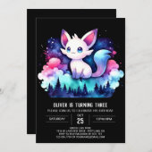 キュートドリーミーキャット誕生日 招待状 (正面/裏面)