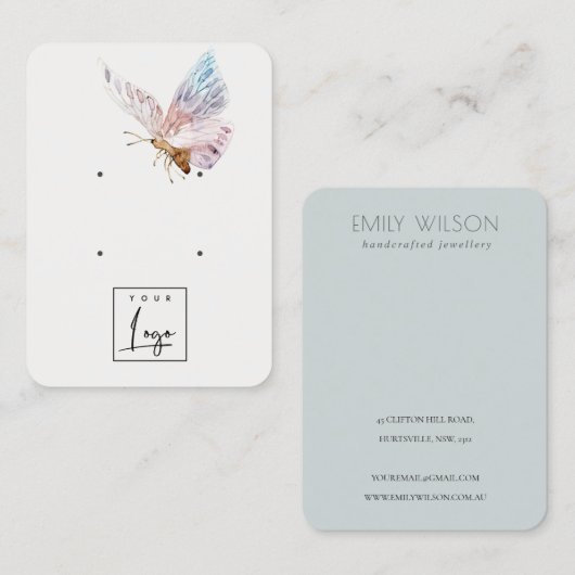 キュートドリー赤面アクアバタフライ2イヤリングディスプレイ 名刺 (正面/裏面)