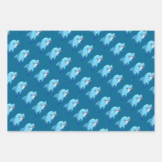 キュートドルフィンシーアニマルズ子供の誕生日パーティー ラッピングペーパーシート (正面2)