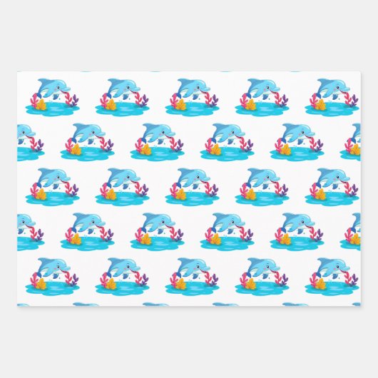 キュートドルフィンシーアニマルズ子供の誕生日パーティー ラッピングペーパーシート (正面3)