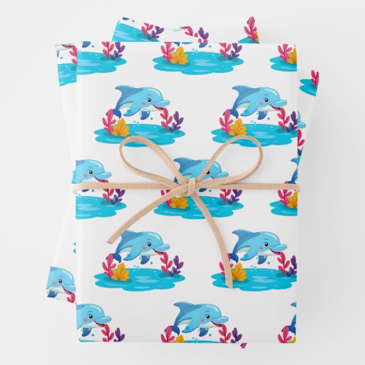 キュートドルフィンシーアニマルズ子供の誕生日パーティー ラッピングペーパーシート (インサイチュ)