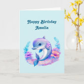 キュートドルフィンシークリーチャー誕生日 カード (黄色い花)