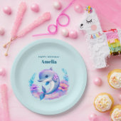 キュートドルフィンシークリーチャー誕生日 ペーパープレート (パーティー)